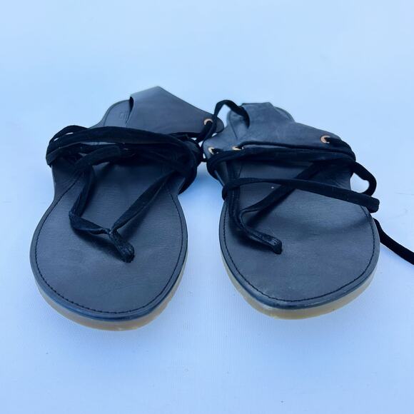 Charlotte Stone Ogden Gladiator Sandal Suede Black Lace Up Flats Black 10 Anthro - Picture 4 of 6